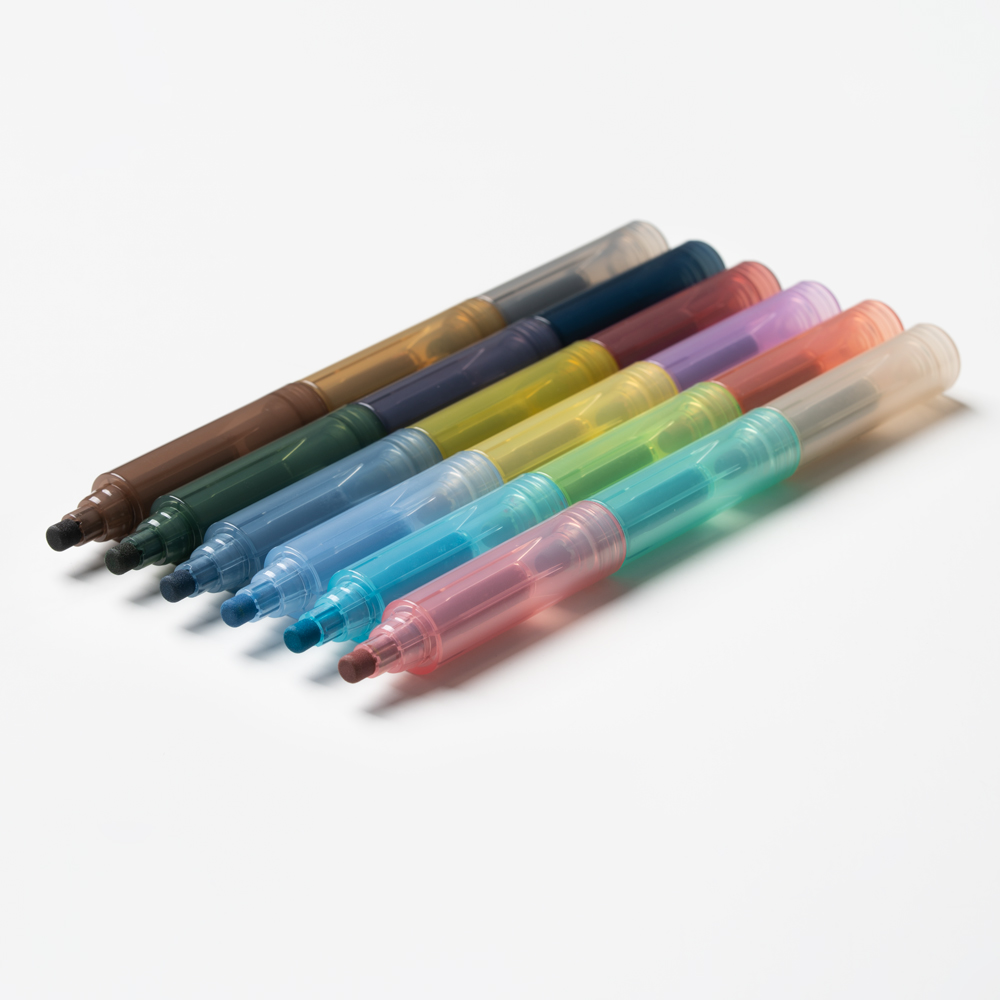 3가지 컬러가 하나로 연결된 midori join dots pen 미도리 조인 도트 원형 마커 펜