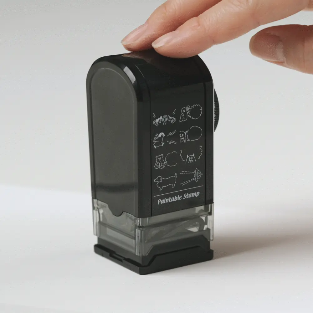 midori 미도리 페인터블 회전식 스탬프 다이얼 동물 말풍선 paintable rotating stamp dial Speech Bubble - 뚜껑에 잉크 패드가 장착되어 뚜껑을 끼운 채로 스탬프를 누르면 잉크가 묻어요.