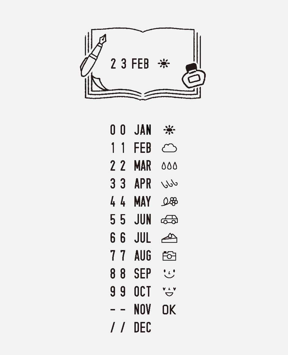 미도리 날짜 회전 스탬프 문구 Stationery midori Paintable Rotating Date Stamp - 세팅할 수 있는 일자, 월, 아이콘 모든 디자인