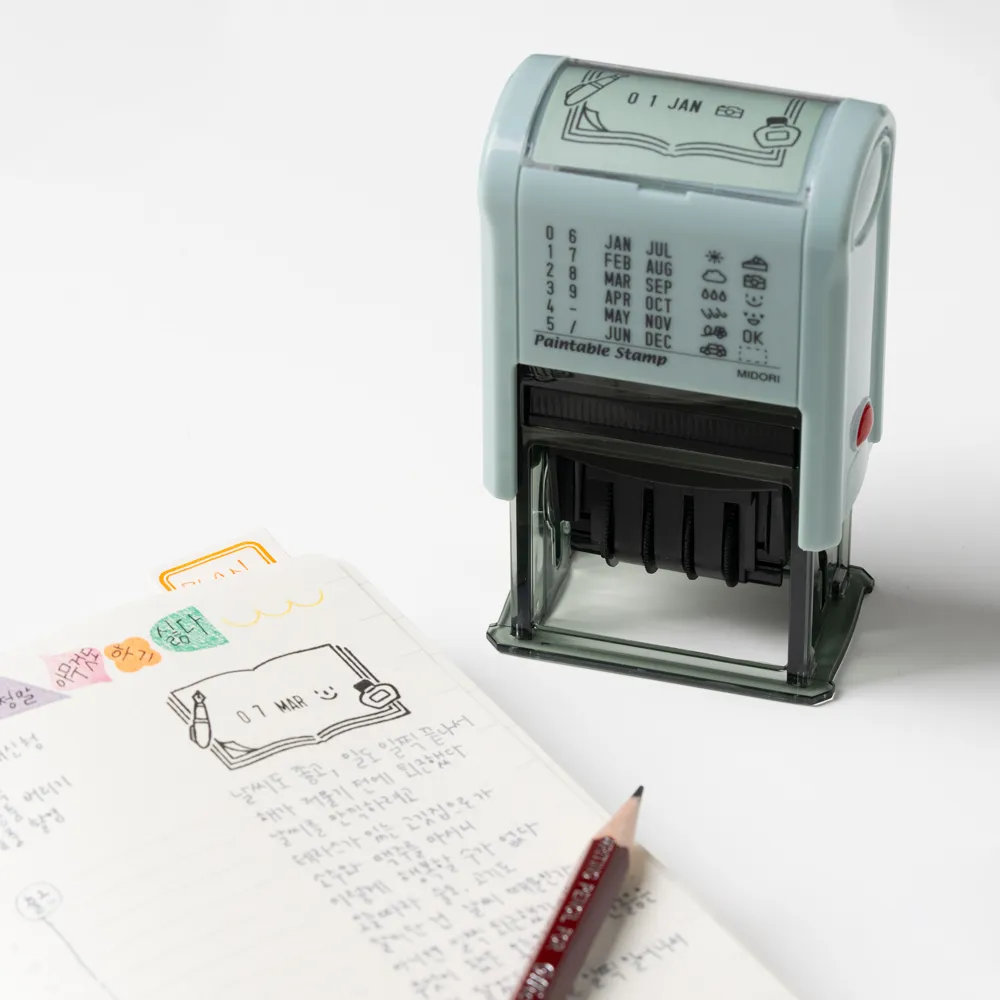 미도리 날짜 회전 스탬프 문구 Stationery midori Paintable Rotating Date Stamp - 날짜스탬프로 하루 한페이지 다이어리에 찍은 모습